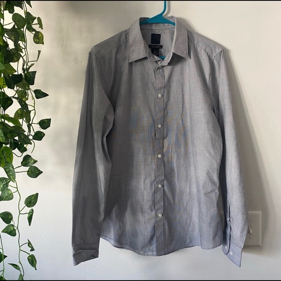 H&M Slim fit gray button up dress long sleeve shirt - Picture 1 of 4